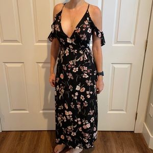 Lush black and pink floral wrap dress